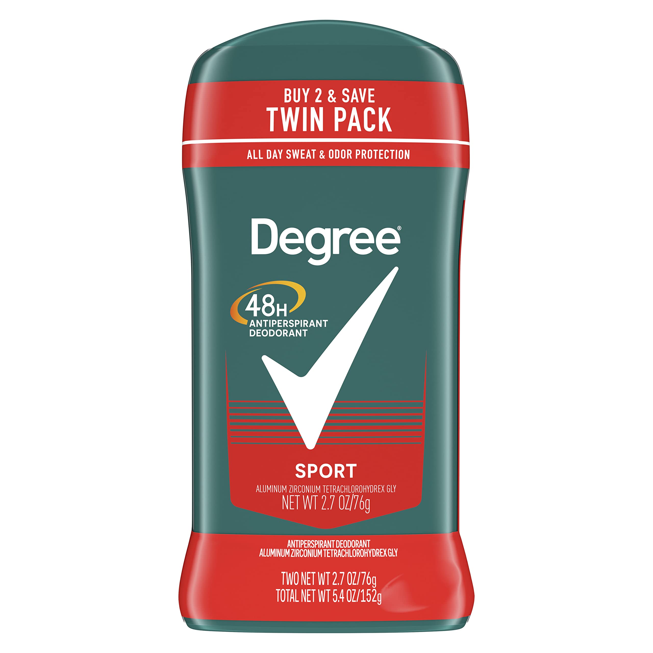 Degree Men Original Protection Antiperspirant Deodorant 48-Hour Sweat & Odor Protection Sport Antiperspirant For Men 2.7 oz Twin Pack