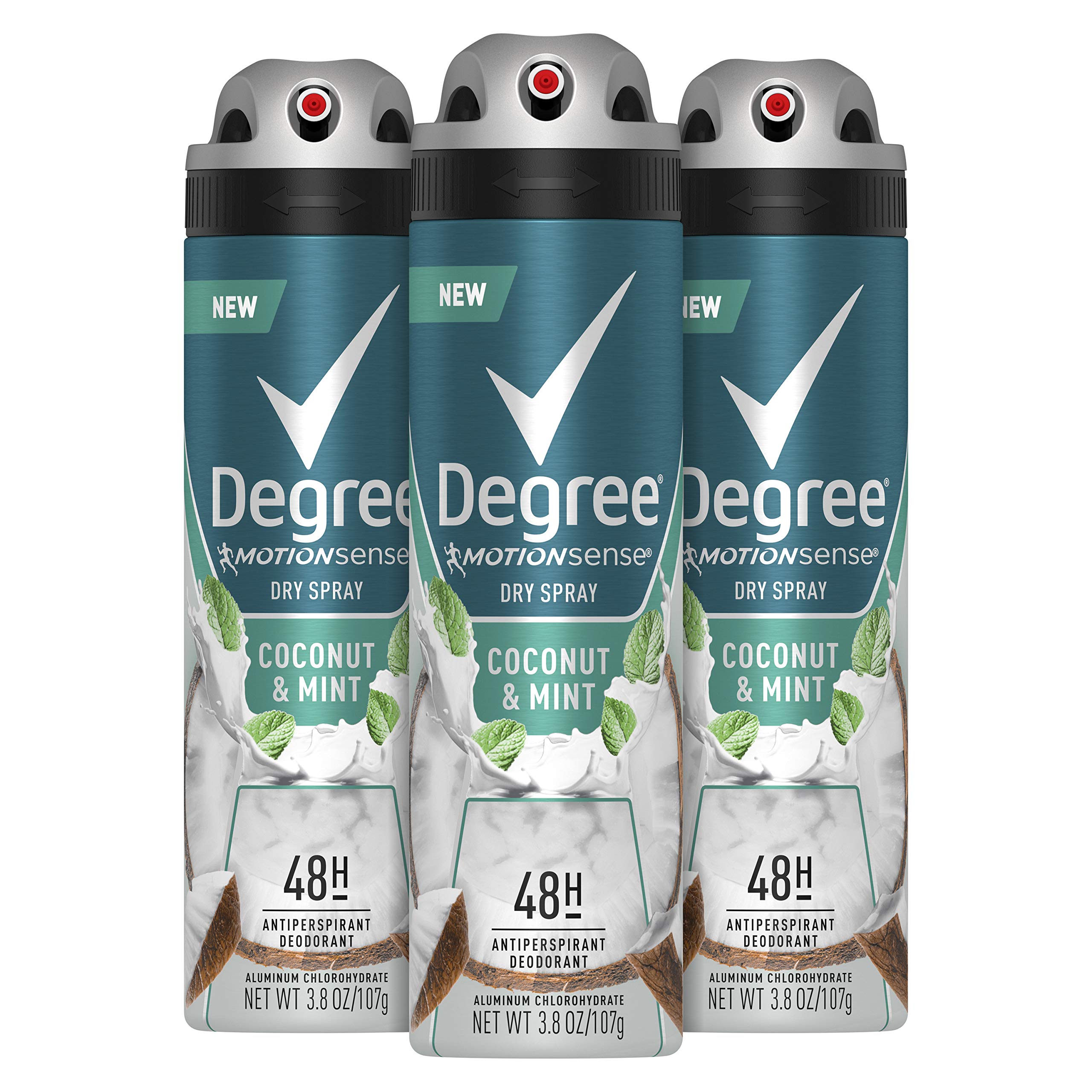 Degree Men Antiperspirant Deodorant Dry Spray Coconut & Mint 3 count 72hr Sweat and Odor Protection Degree for Men 3.8 oz