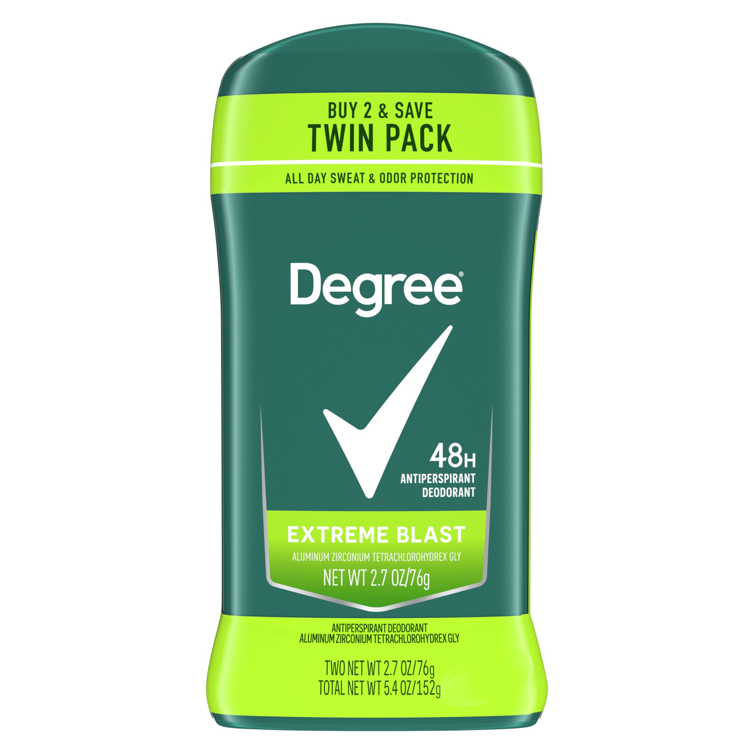 Degree Men Original Protection Antiperspirant Deodorant Extreme Blast Twin Pack 48-Hour Sweat and Odor Protection Antiperspirant For Men 2.7 oz