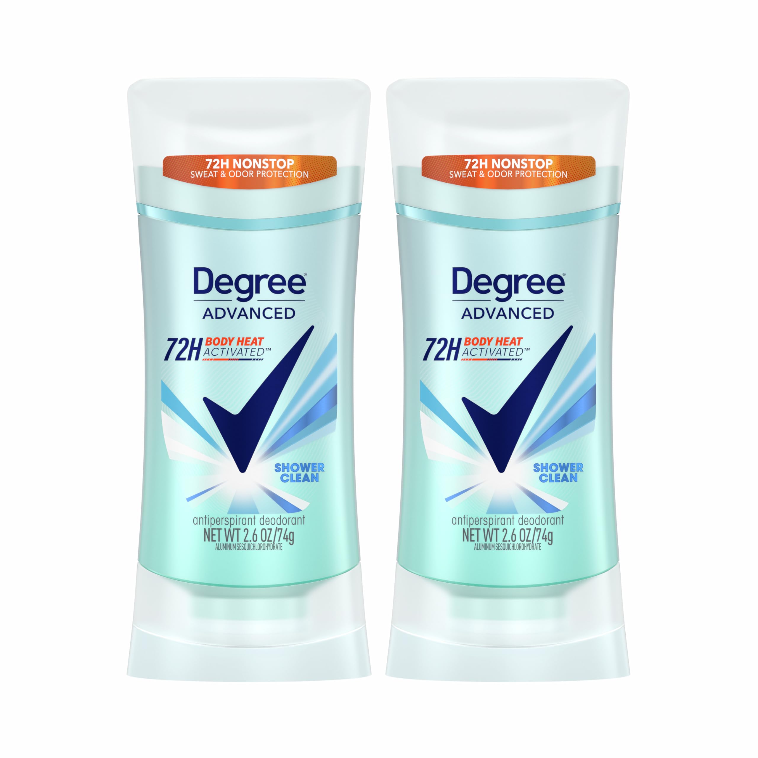 Degree Antiperspirant Deodorant Shower Clean Twin Pack 72-Hour Sweat & Odor Protection Antiperspirant for Women with Body Heat Activated Technology 2.6 oz