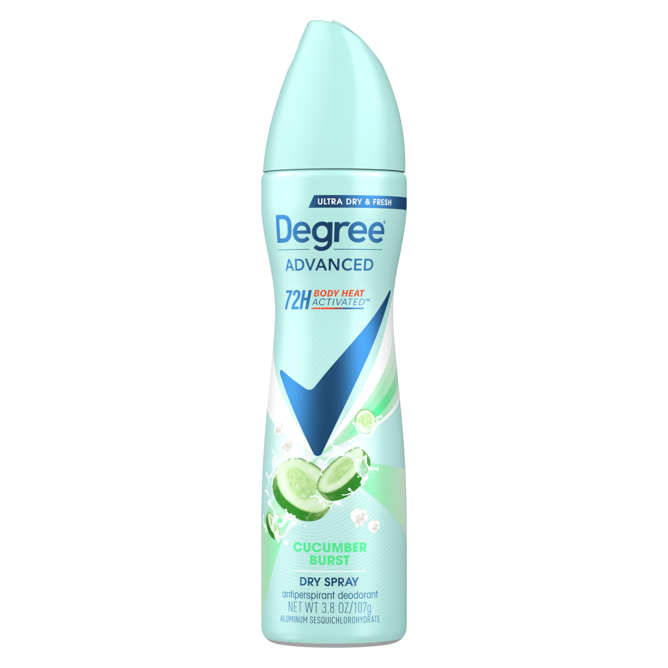 Degree Antiperspirant Deodorant Cucumber Burst Dry Spray 72-Hour Sweat & Odor Protection Deodorant Spray For Women With Body Heat Activated Technology 3.8 oz