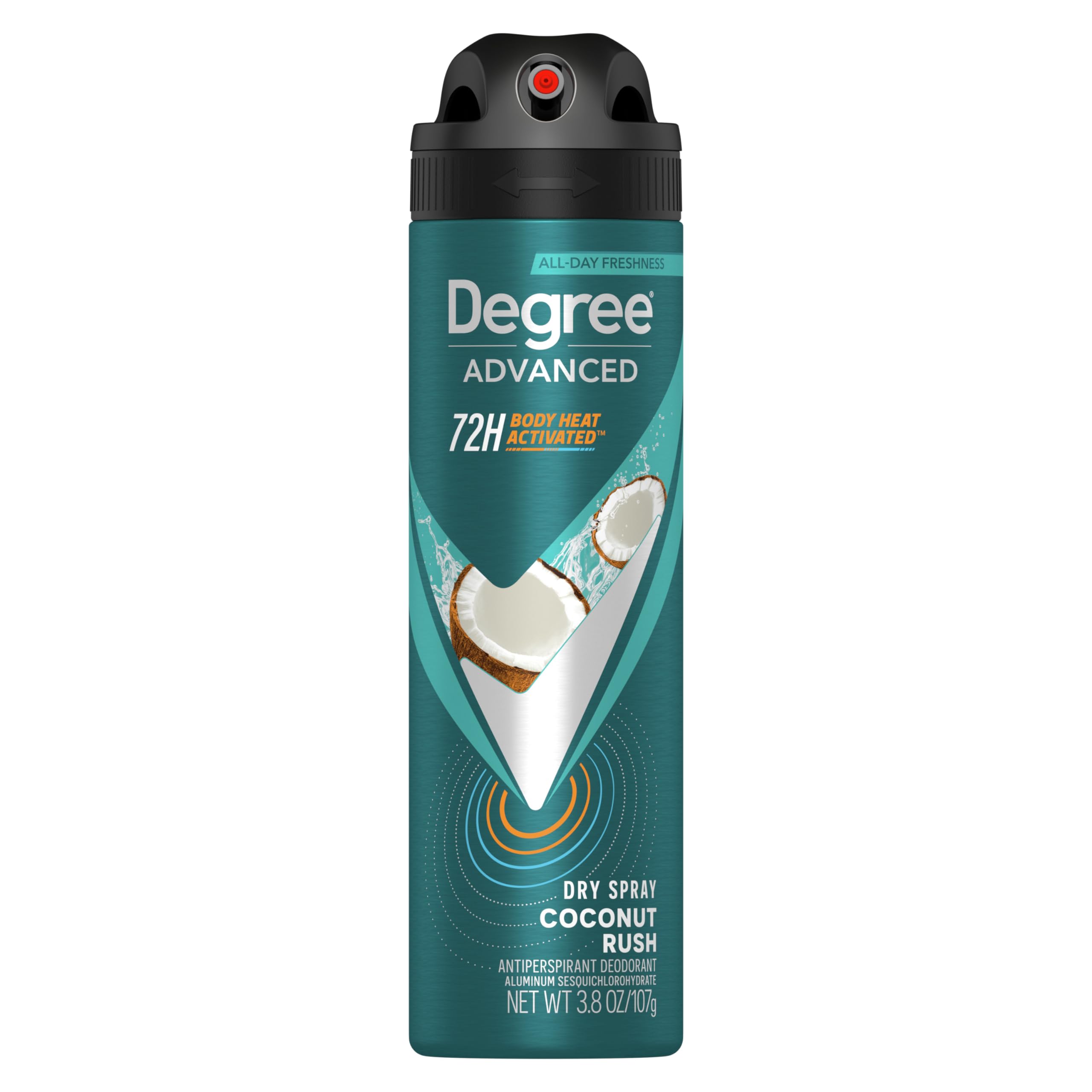 Degree Men Antiperspirant Deodorant Dry Spray Coconut Rush 72-Hour Sweat and Odor Protection​ Deodorant for Men With Body Heat Activated Technology 3.8 oz