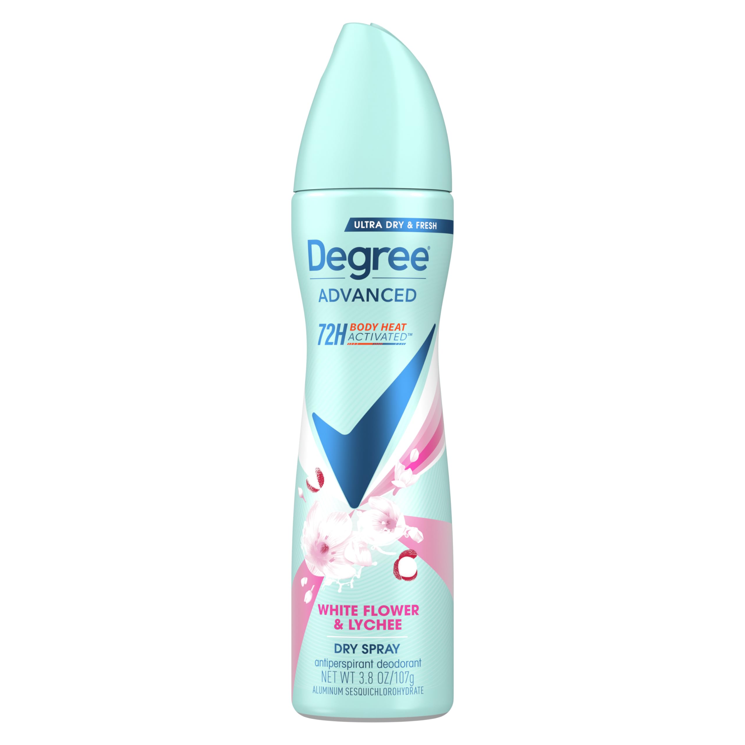 Degree Antiperspirant Deodorant Dry Spray White Flowers & Lychee 72-Hour Sweat & Odor Protection Deodorant Spray For Women With Body Heat Activated Technology 3.8 oz