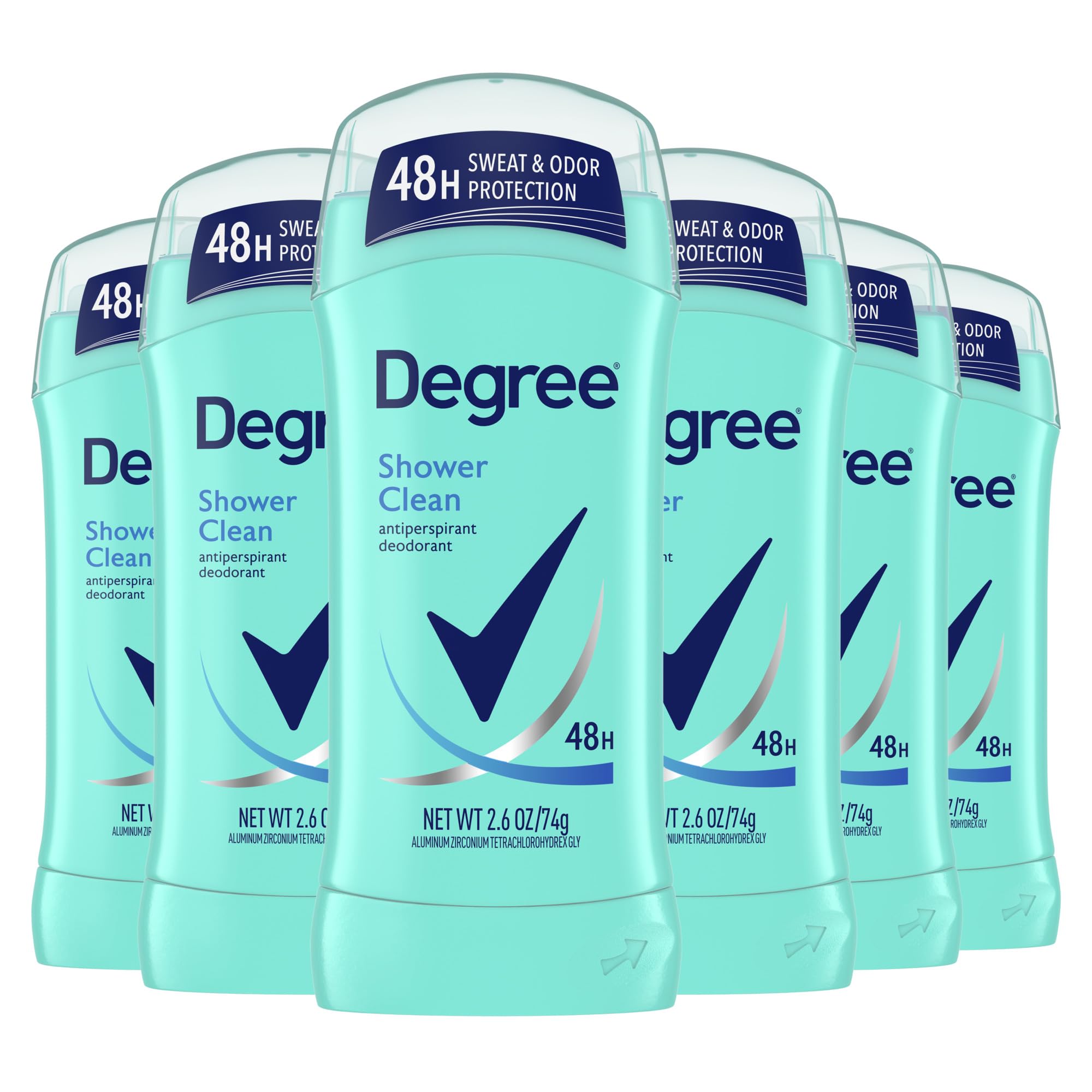 Degree Original Antiperspirant Deodorant Shower Clean Pack of 6 48-Hour Sweat & Odor Protection Antiperspirant for Women 2.6 oz