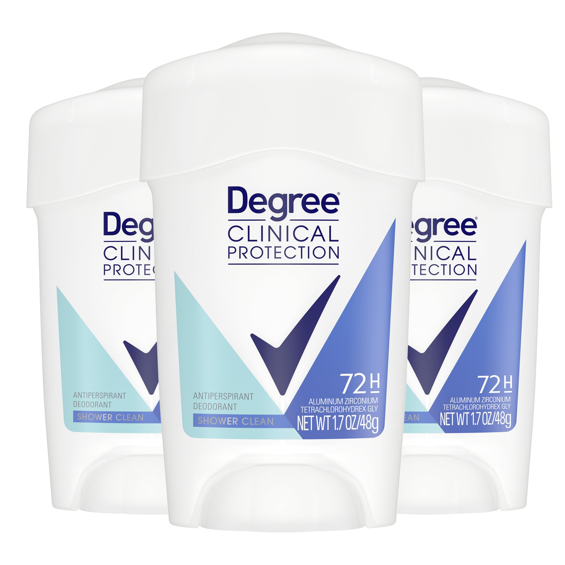 Degree Clinical Protection Antiperspirant Deodorant for Women 3 Pack 72-Hour Sweat & Odor Protection Shower Clean 1.7 oz