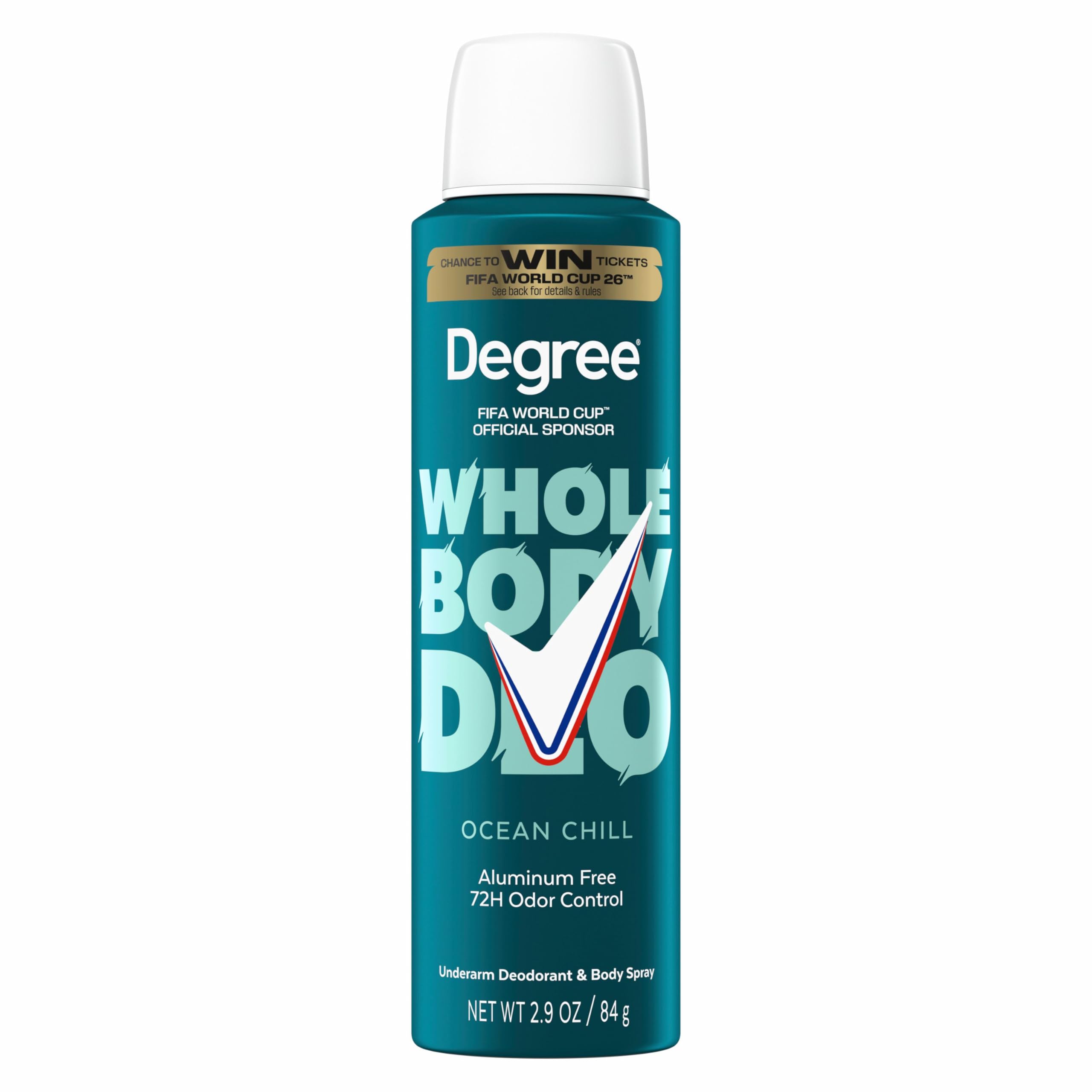 Degree Men Whole Body Deodorant Spray Ocean Chill Scent, Aluminum Free 72H Odor Protection 2.9 oz