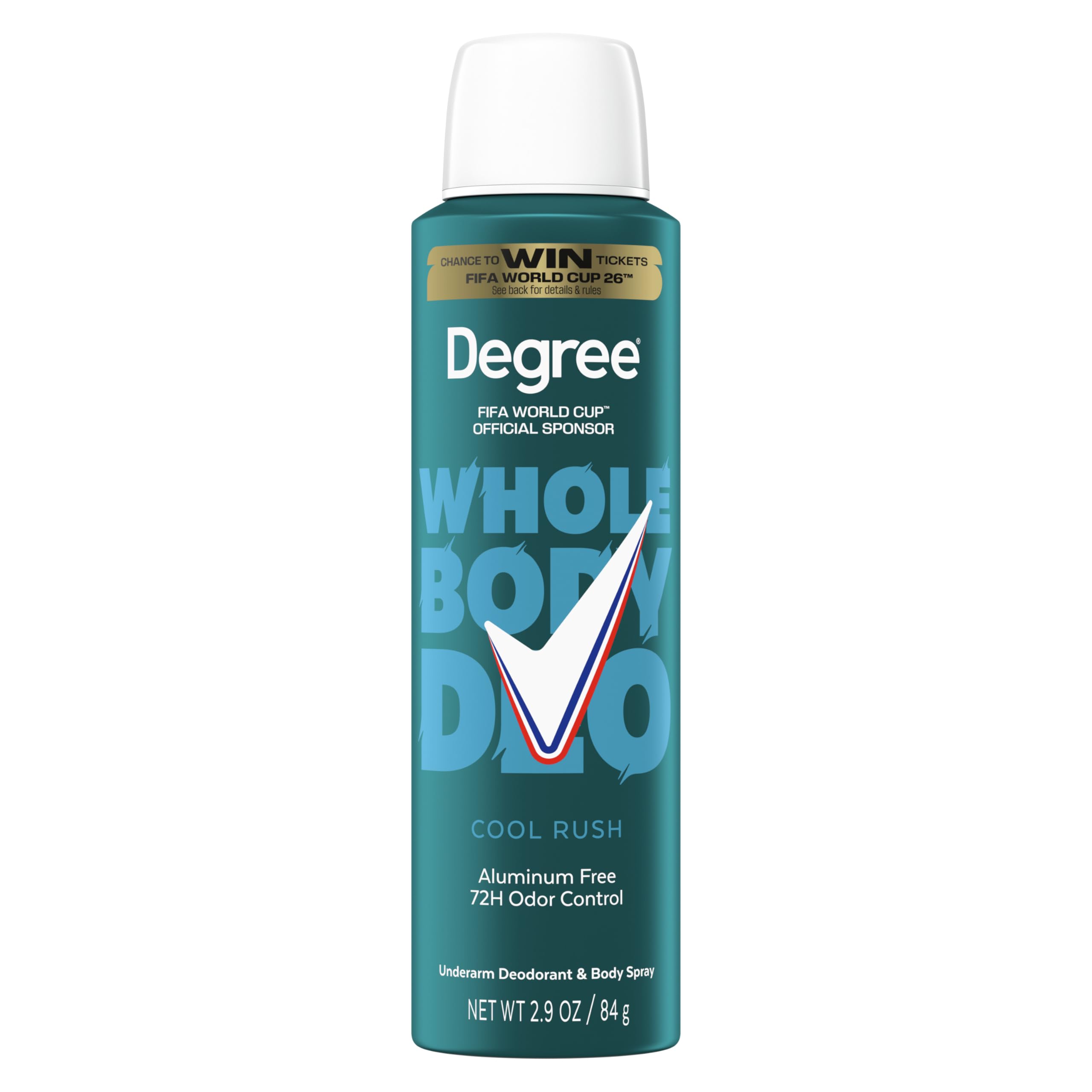 Degree Men Whole Body Deodorant Cool Rush Scent Aluminum Free 72H Odor Protection 2.9 oz