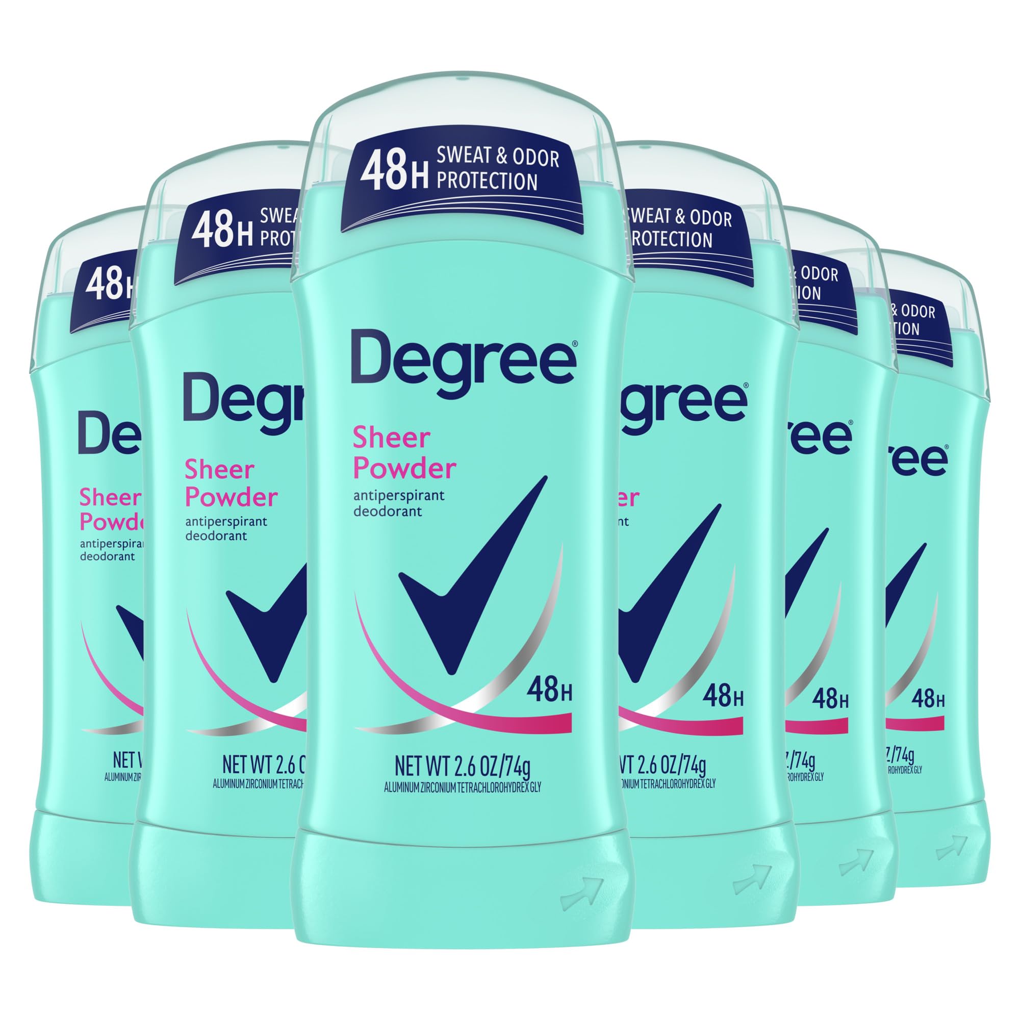 Degree Original Antiperspirant Deodorant Sheer Powder Pack of 6 48-Hour Sweat & Odor Protection Antiperspirant for Women 2.6 oz