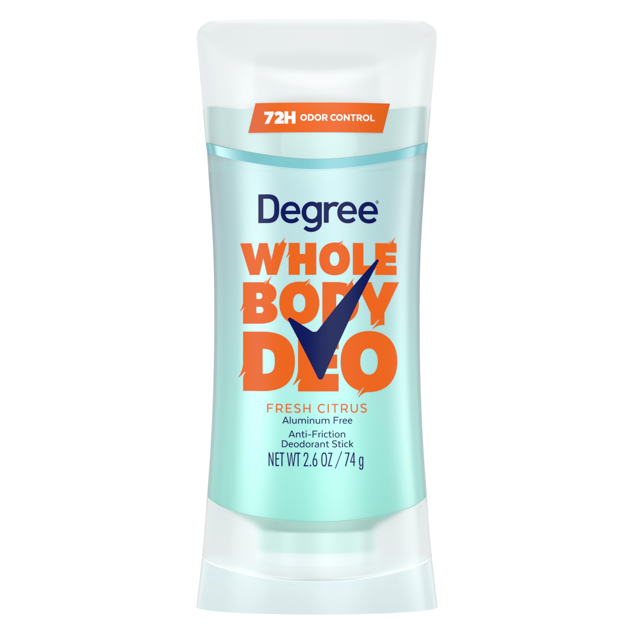 Degree Women Whole Body Deodorant Stick, Fresh Citrus Scent, Glides on Clear + Absorbs Sweat, Aluminum Free 72H Odor Protection 2.6 oz