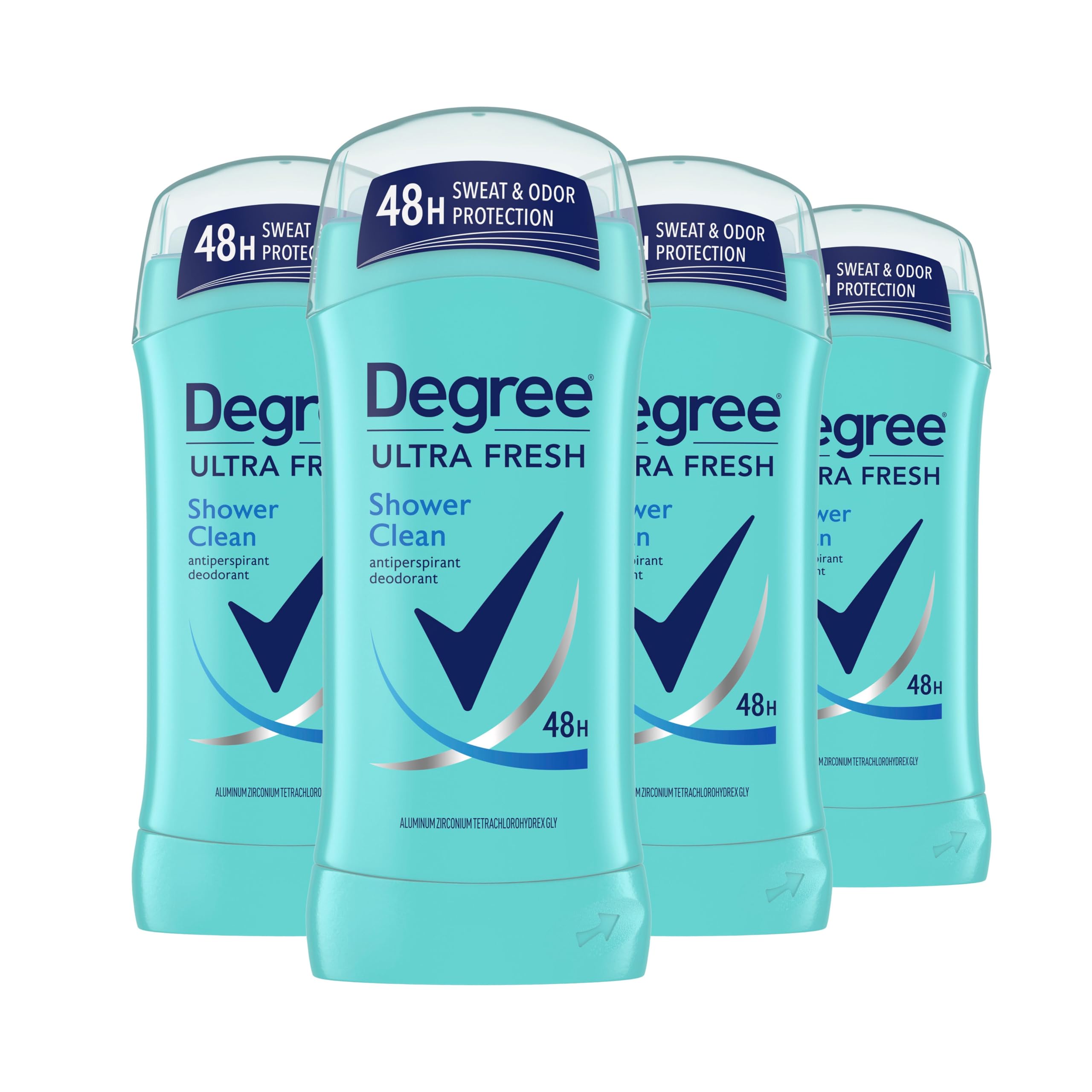 Degree Ultra Fresh Antiperspirant Deodorant Stick Shower Clean Pack of 4 for 48H Sweat and Odor Protection for Women, 2.6 oz