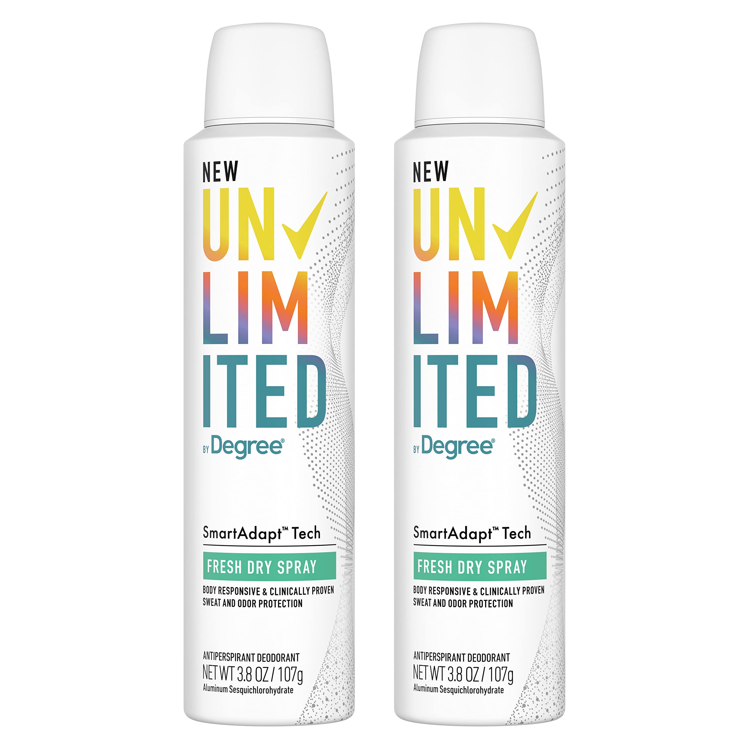 Degree Unlimited Antiperspirant Deodorant Dry Spray Fresh 2 Count Long-Lasting Sweat & Odor Protection with Antiperspirant Technology SmartAdapt Tech 3.8 oz