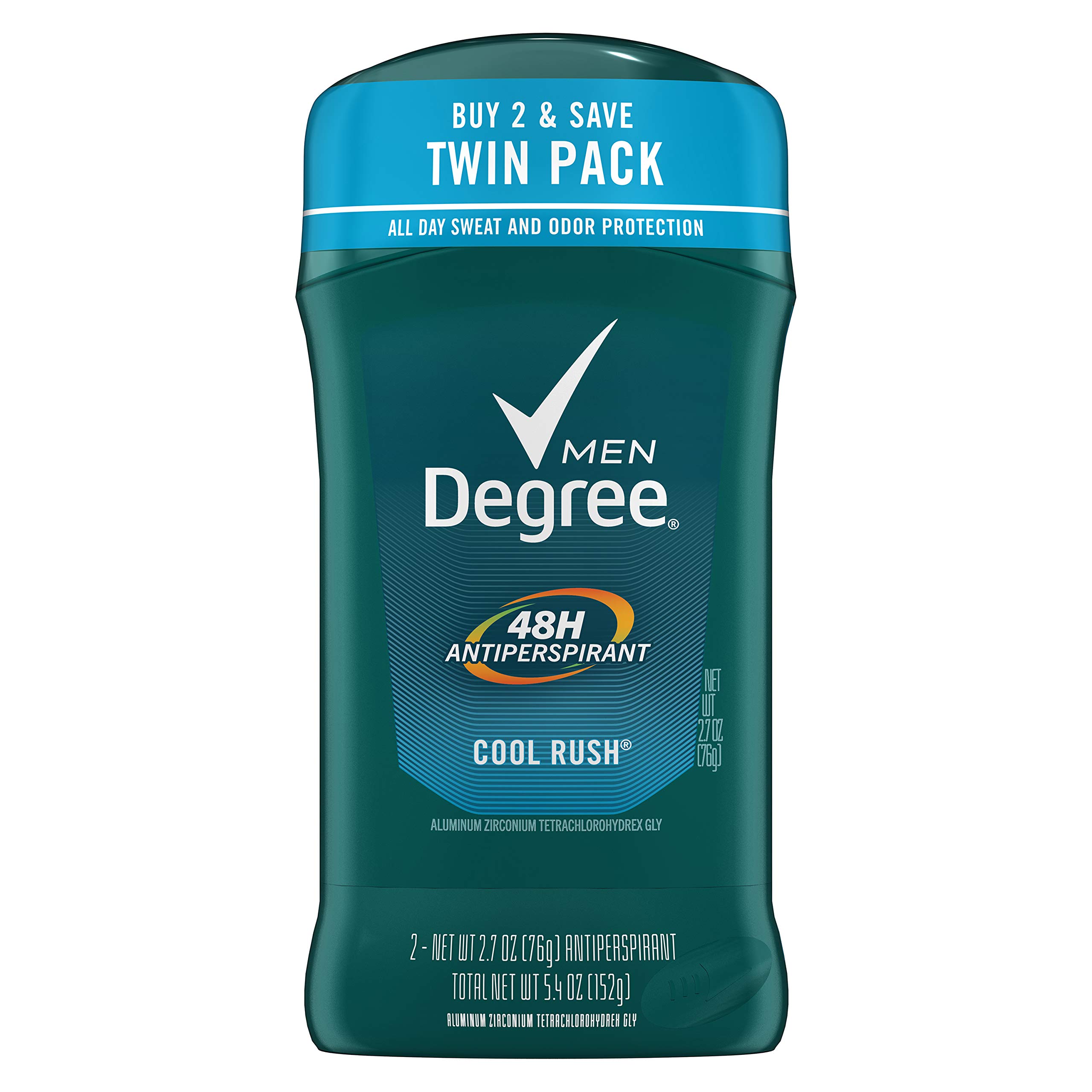Degree Men Antiperspirant Deodorant Stick 48 Hour Sweat and Odor Protection Cool Rush Men's Deodorant Keeps You Feeling Fresh and Dry, 2.7 Ounce (Pack of 2)