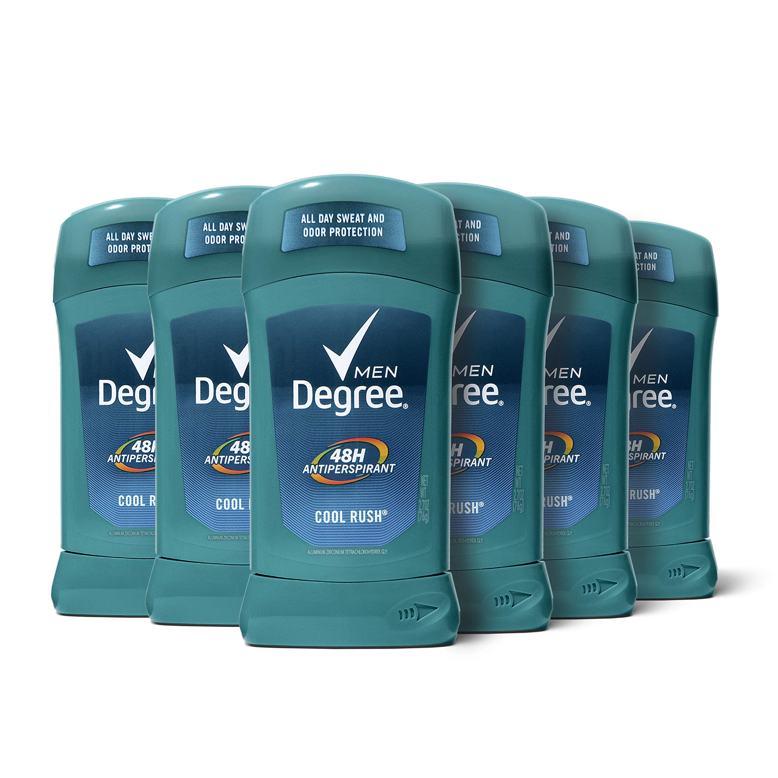 Degree Men Antiperspirant Deodorant Stick Cool Rush 48 Hour Protection 2.7 oz (Pack of 6)