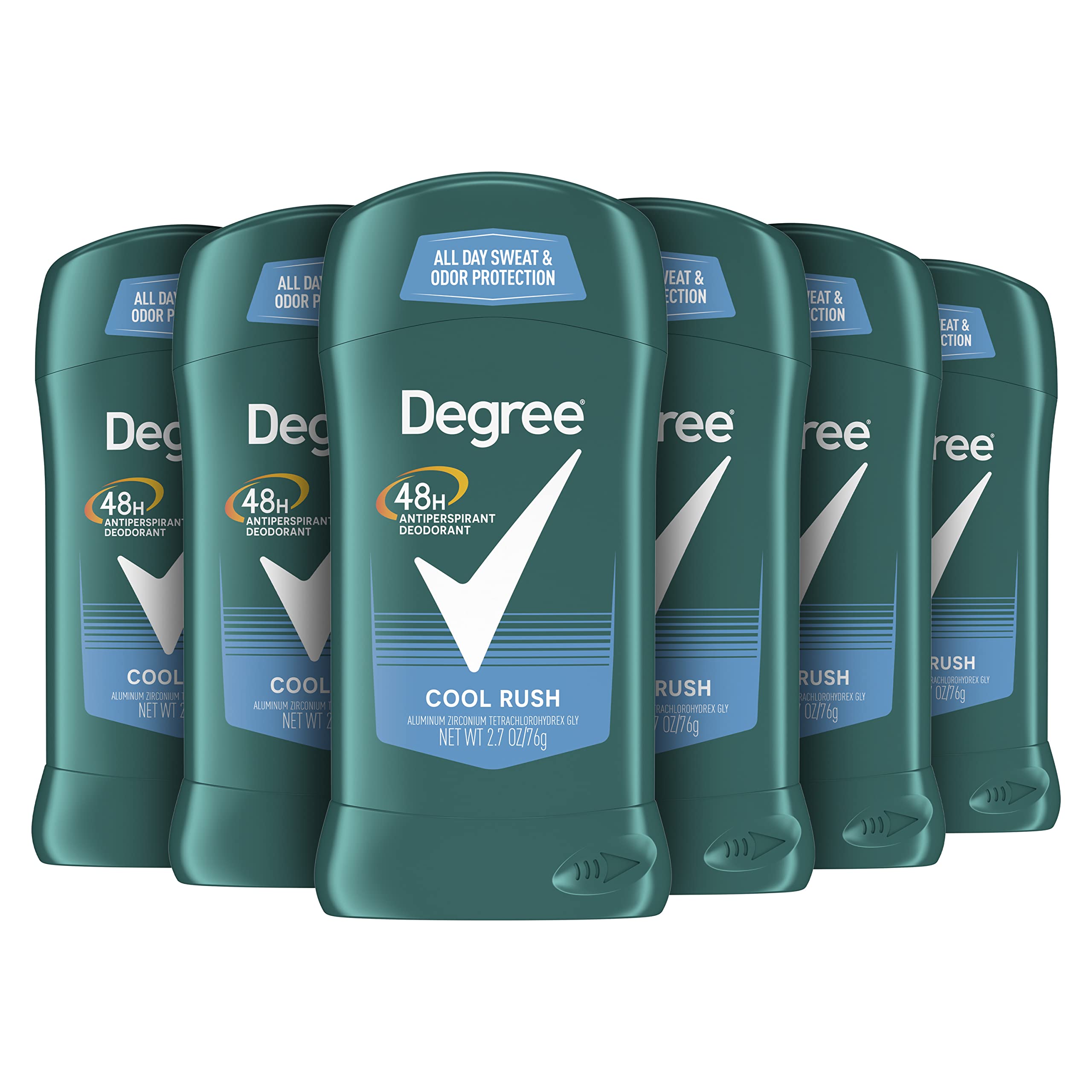 Degree Men Original Antiperspirant Deodorant for Men, Pack of 6, 48-Hour Sweat and Odor Protection, Cool Rush 2.7 oz