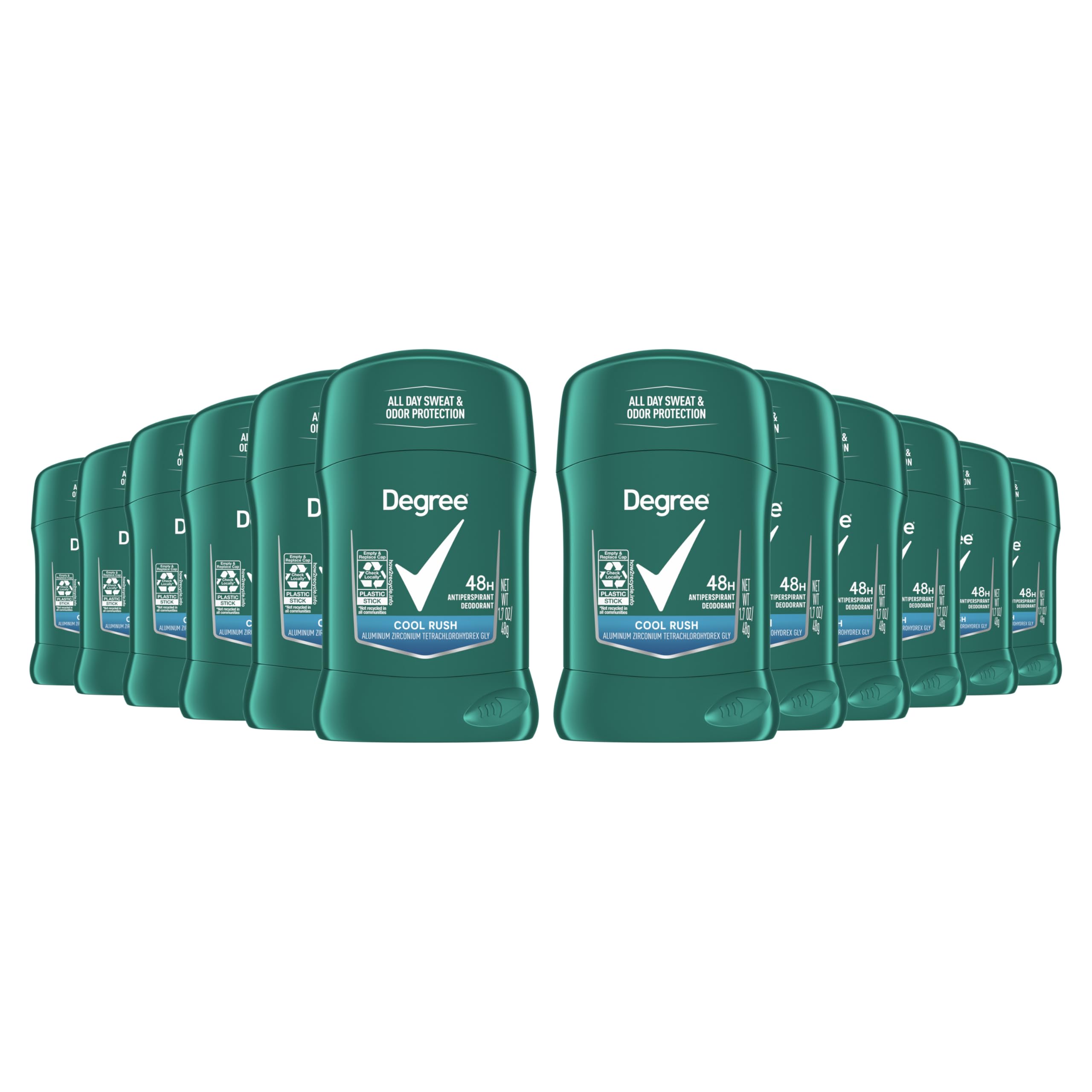 Degree Men Original Protection Antiperspirant Deodorant Cool Rush Pack of 12 48-Hour Sweat & Odor Protection Antiperspirant For Men 1.7 oz