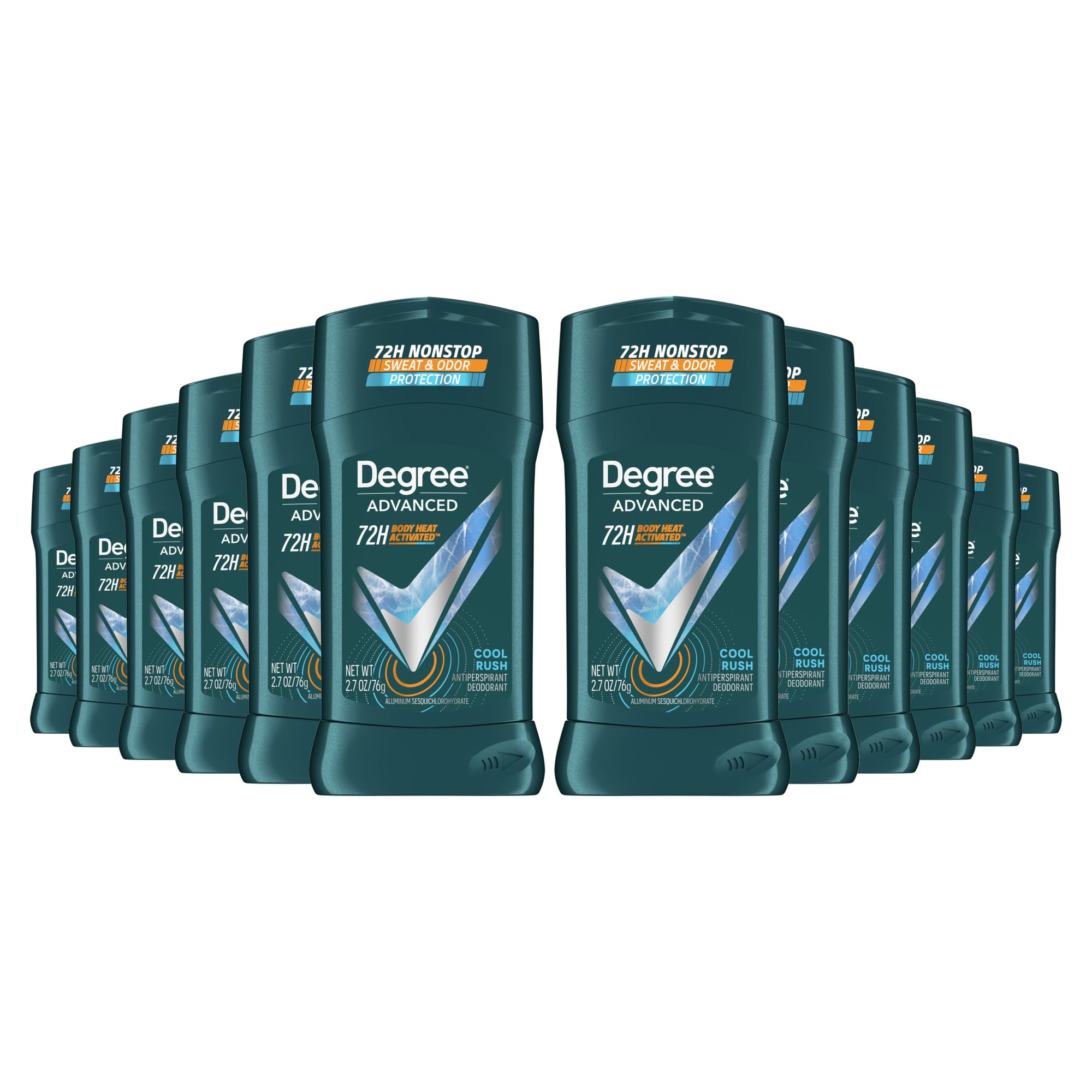 Degree Men Antiperspirant Deodorant Cool Rush 12 Count 72-Hour Sweat and Odor Protection Antiperspirant For Men With Body Heat Activated Technology 2.7 oz